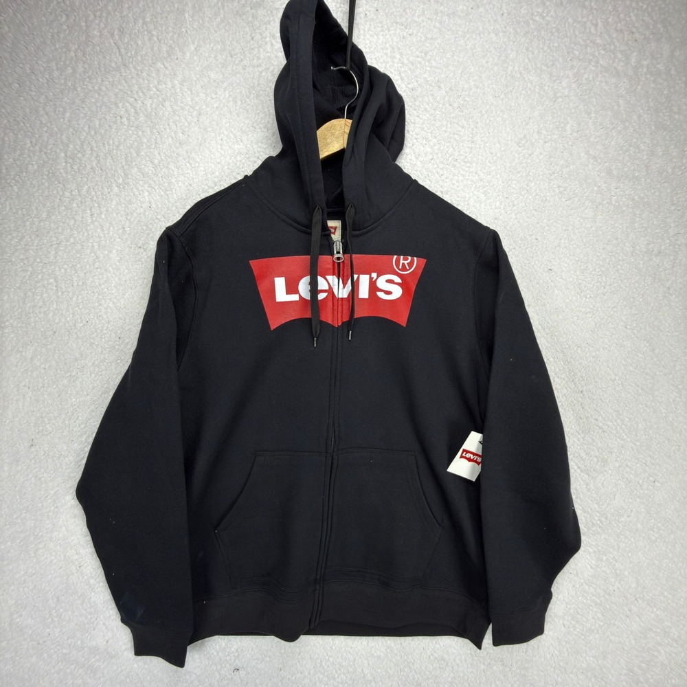 Levis Mens Heather Black Batwing Logo Full Zip Hoodie Sweatshirt Mens Large NWT